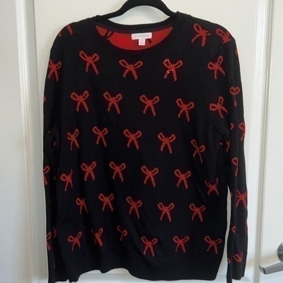 Charter Club Sweaters - Charter club - HOLIDAY SWEATER black and red bow tie sweater - large petit